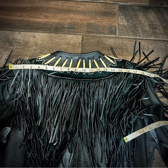 Western World by Shaf black leather jacket with fringe bone beads and studs XL - Picture 7 of 10